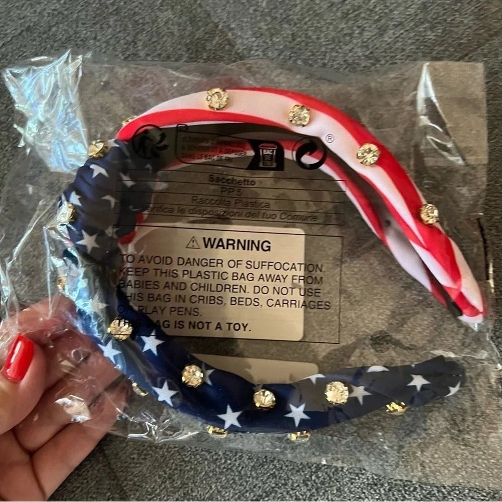 Knot Headband US Flag print rhinestones NWT